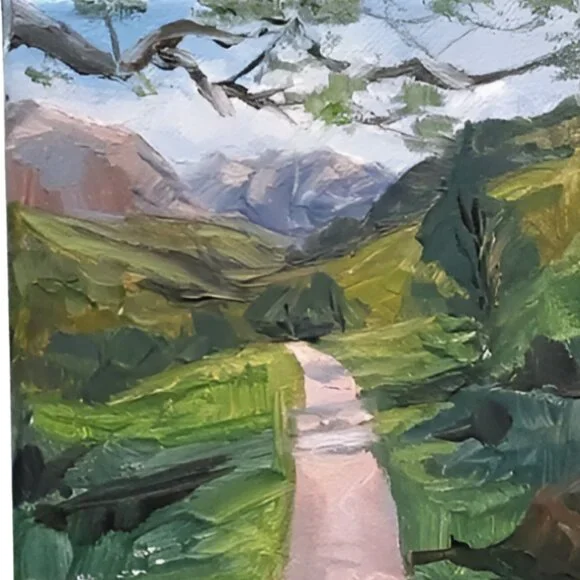 Mountain spring, Original Landscape Painting, 5x7 Mini Art - Picture 12 of 14